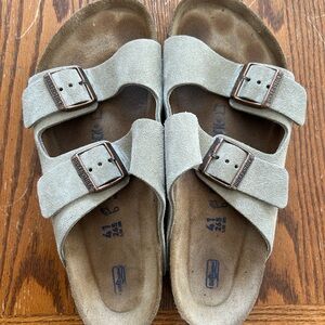 Birkenstock Light Gray Suede Sandals with Buckles